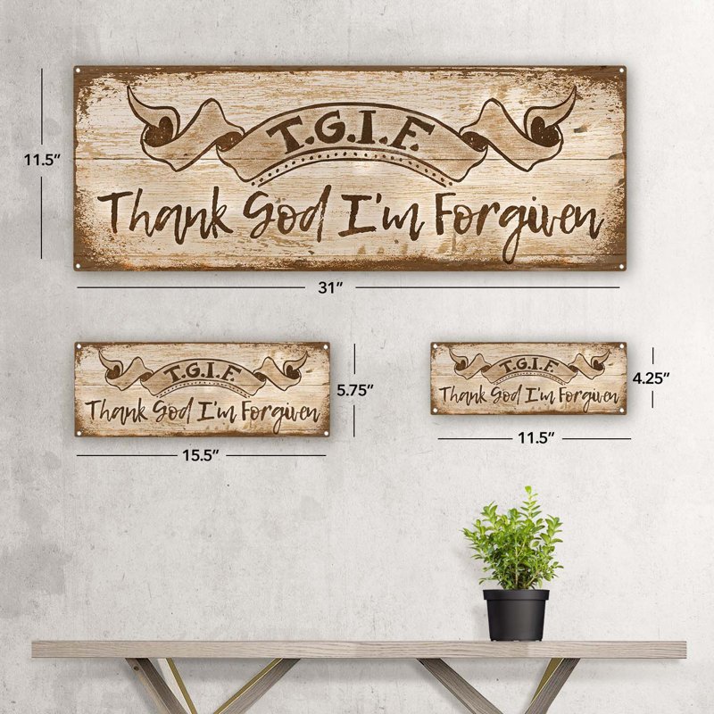 «Spiritual, TGIForgiven Metal Sign» sur métal, H 4,25 po x l 11,5 po x P 0,04 po