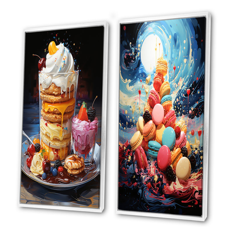 Popart Joyful Dessert Dream - Ensemble de 2 reproductions d'art sur toile, Cadre blanc, H 40 po x l 41 po