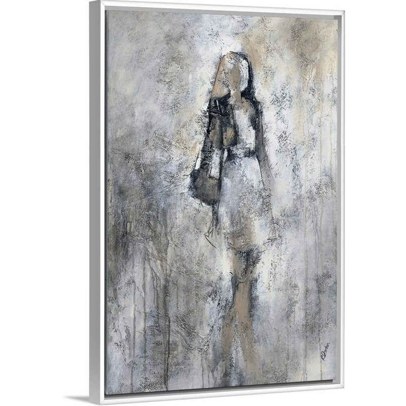 « promenade i », peinture sur toile, H 19,7 po x l 13,7 po x p 1,75 po, Cadre flottant blanc