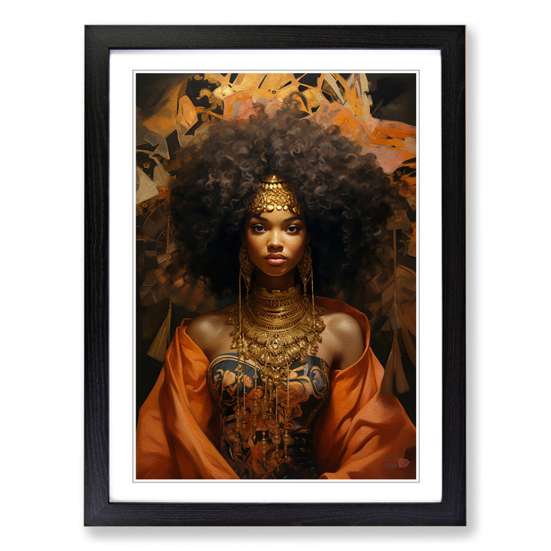 African Woman Baroque - Single Picture Frame Print on Wood, 64cm H x 46cm W x 2cm D, Black Framed