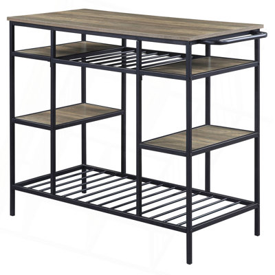 Rustic Oak And Black Kitchen Island With Open Shelving