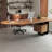 Nut-brown+Black+Clear Curved Solid Wood+Iron+Acrylic desks-107506937