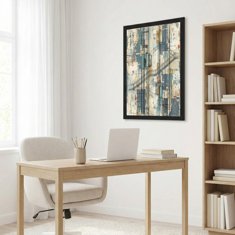 Art mural sur toile noir encadré pour le salon, la chambre à coucher, le bureau ou le vestibule - Décoration murale décorative industrielle abstraite