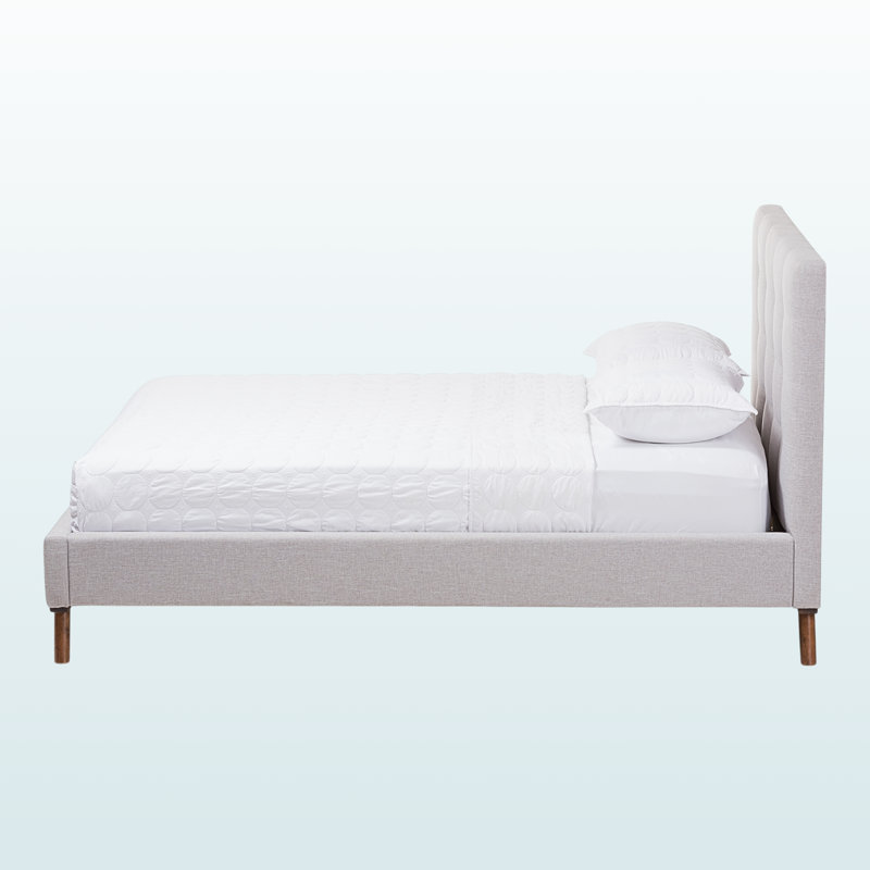 Valencia Queen-Sized Greyish Beige Tufted Upholstered Bed with Walnut Legs