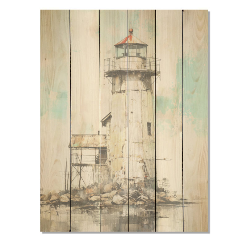 Gris clair minimaliste Coastal Light - art mural en bois sur bois de pin naturel Coastal Light House, H 20 po x l 10 po