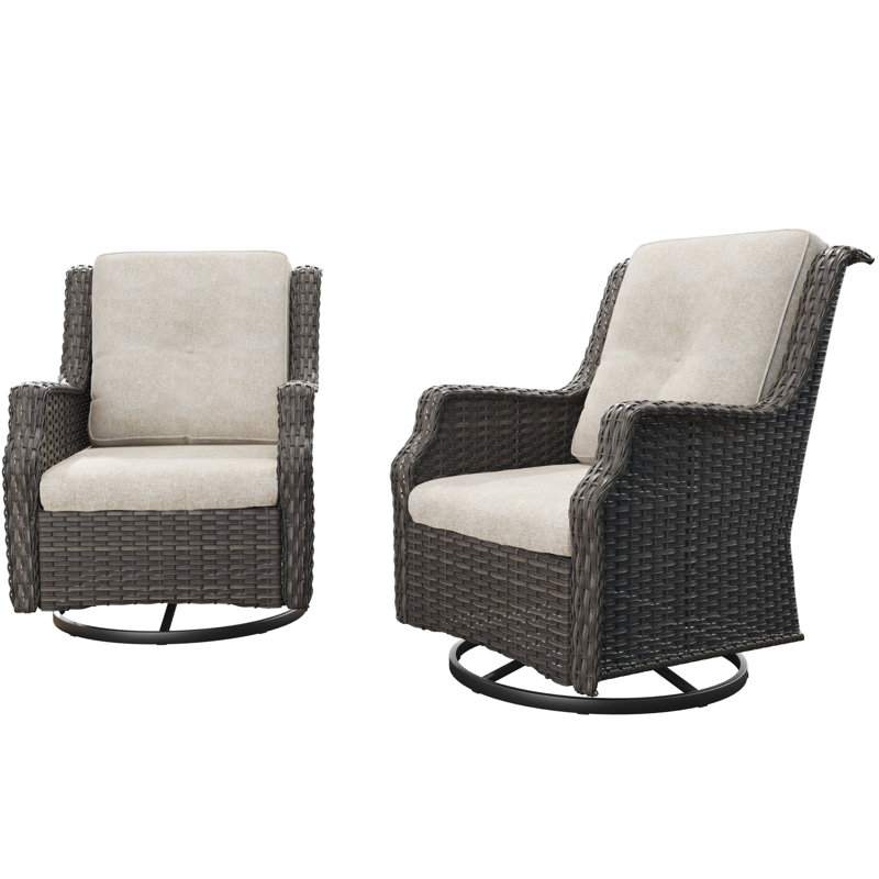 Nieo 2-Piece Swivel Patio Chairs with Cushions, Beige