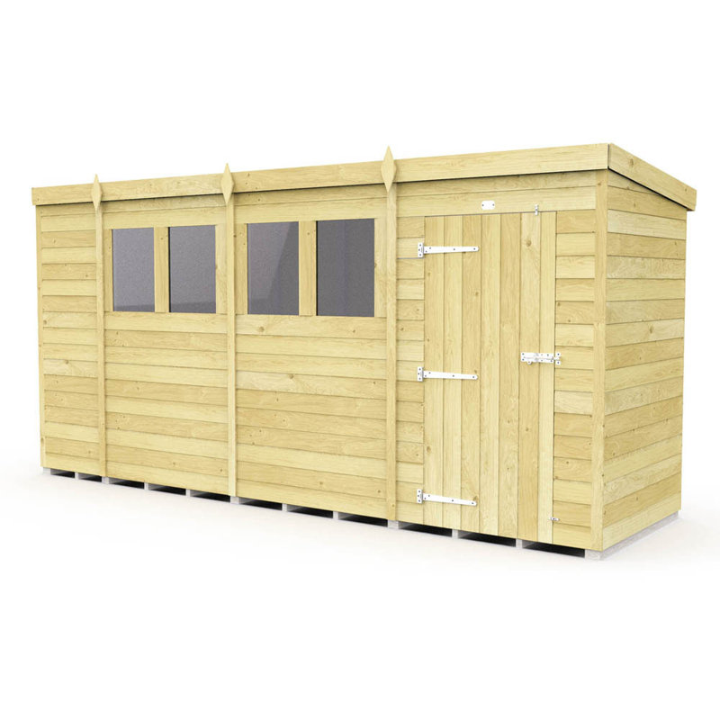 14ft x 4ft Pent Shed - Single Door with Windows