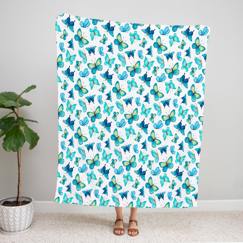 Throw Blanket, 51" W x 60" L, Animal Print/Abstract, Light Blue/Green/White