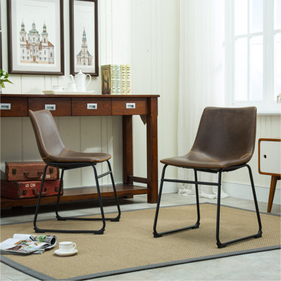Ensemble de 2 chaises de salle à manger en cuir rétro Vintage, brun antique