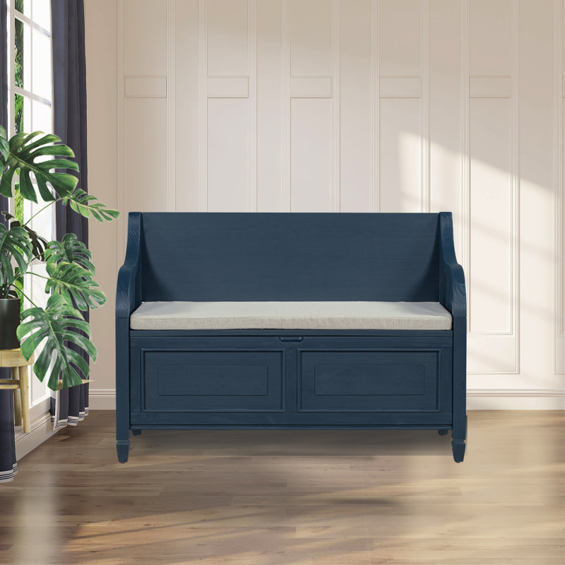 Caellan Upholstered Storage Bench, Antique Navy