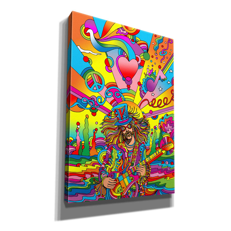 «Hippie Musician 3» par Howie Green, art mural sur toile, H 26 po x l 18 po x P 0,75 po