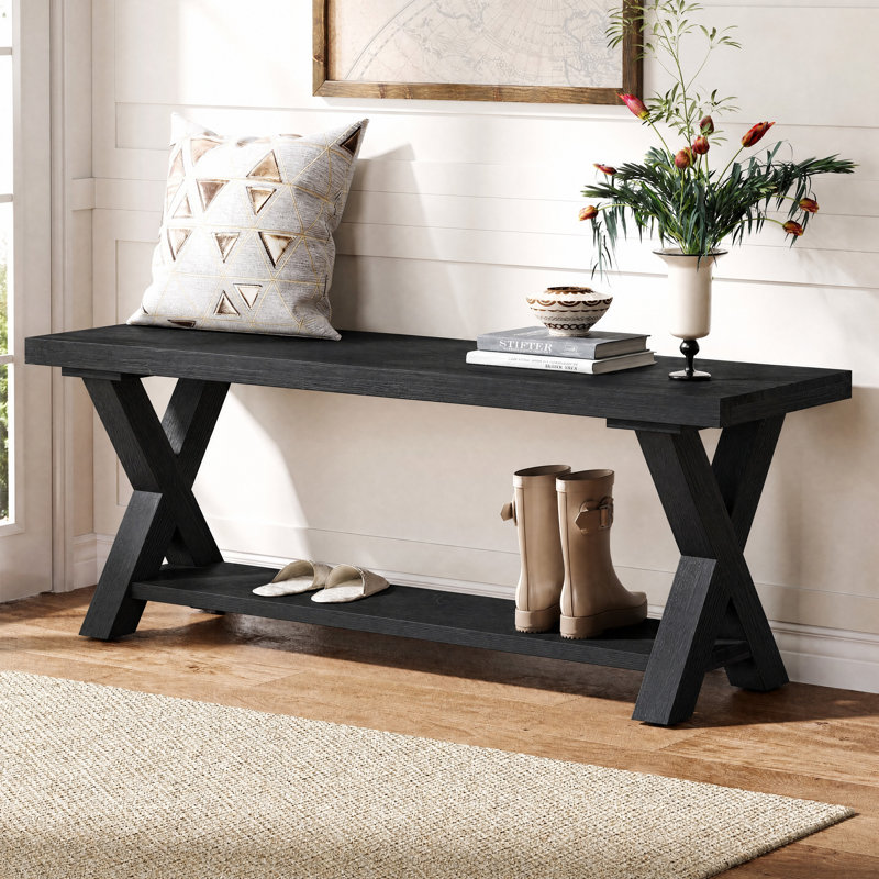 Banc de rangement en bois massif de 43,3 po de largeur, Brown