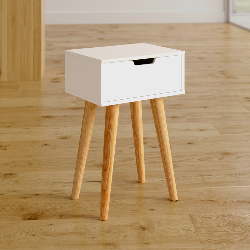 Mattias 40cm W Solid + Manufactured Wood Bedside Table, Beige/White