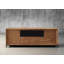 Console média en chêne rouge Furnitech Rafaela de 86 po au fini miel avec portes en bois, tablettes réglables, tiroir de rangement multimédia, panneaux arrière amovibles et gestion interne des câbles-129240552