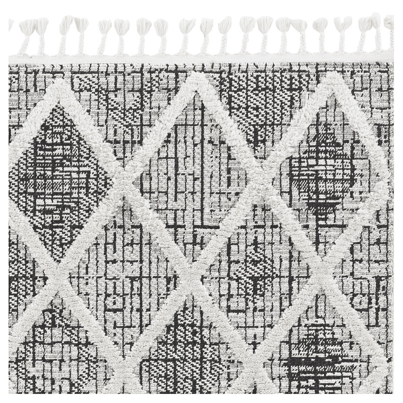 Tapis gris anthracite / beige en polyester tissé à la machine 5 pi 3 po x 7 pi 7 po Alleah