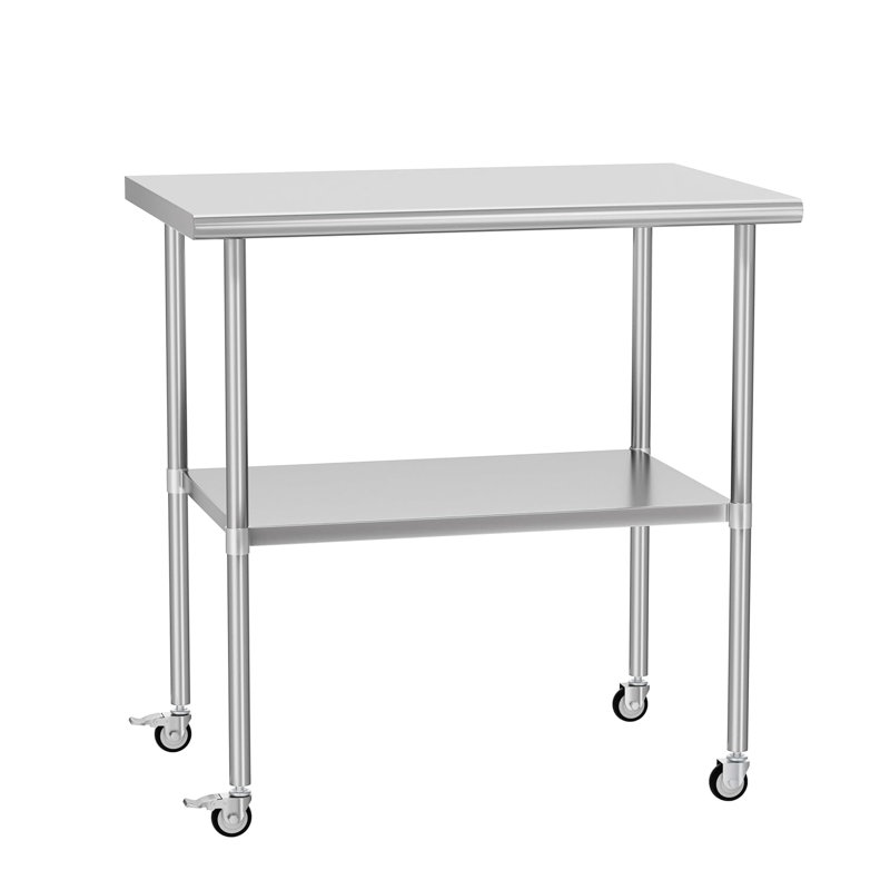 24 X 36 Inches Stainless Steel Metal Table - Galvanized Undershelf, Adjustable For Storage, 360 Swivel With Brakes, Suitable Restaurant And Patio Design, Commercial Kitchen Workshop