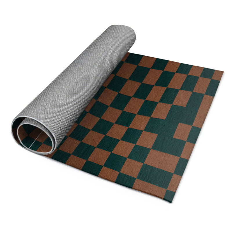 Tapis d'intérieur et d'extérieur à carreaux vert, Rectangulaire 3 pi x 5 pi