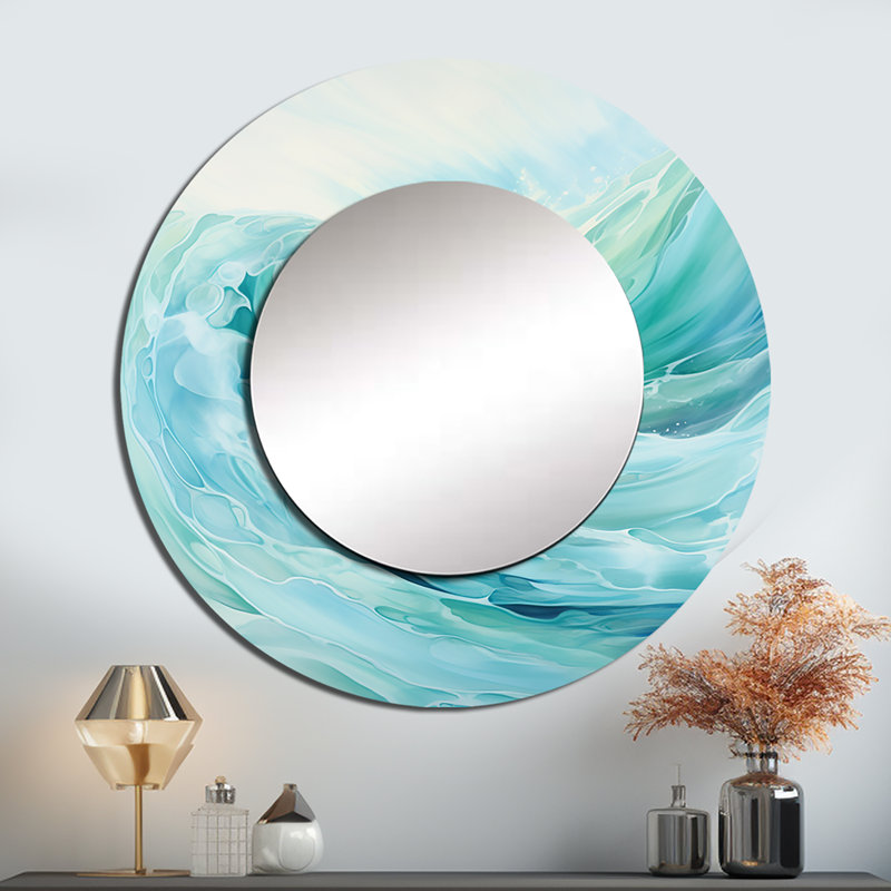 Seroka bleu sarcelle tempête et vague Expression II - miroir mural vagues, 29 po x 29 po