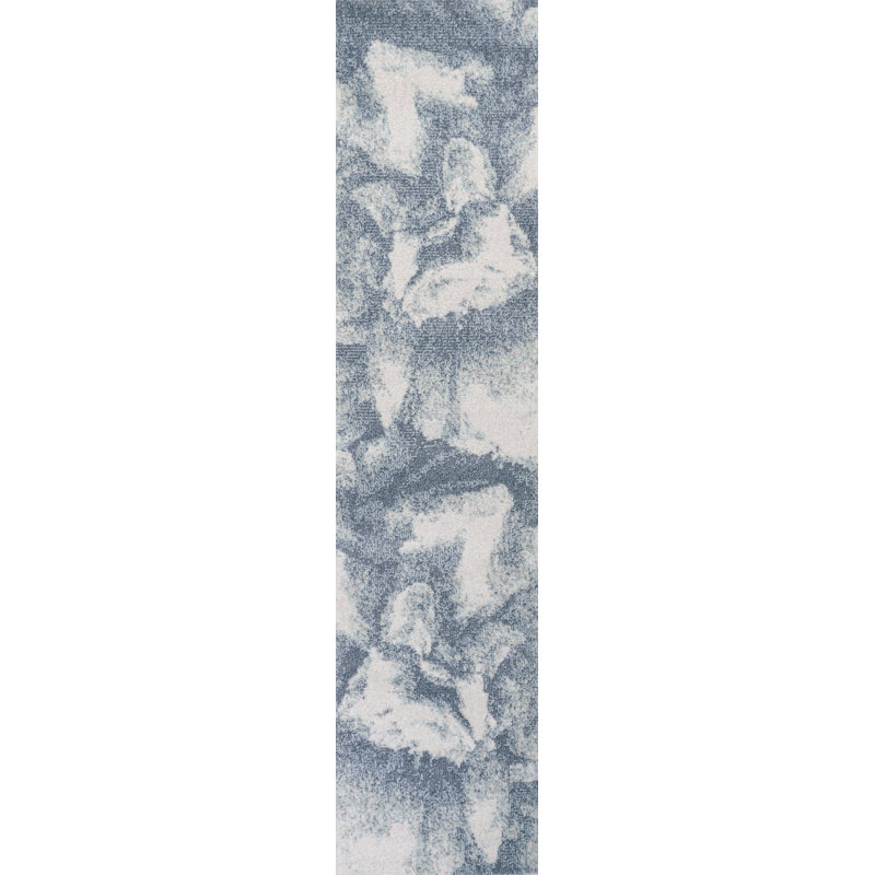 Ciasia Abstract Two-Tone Modern Blue/Cream Rug, Runner 2' x 8'