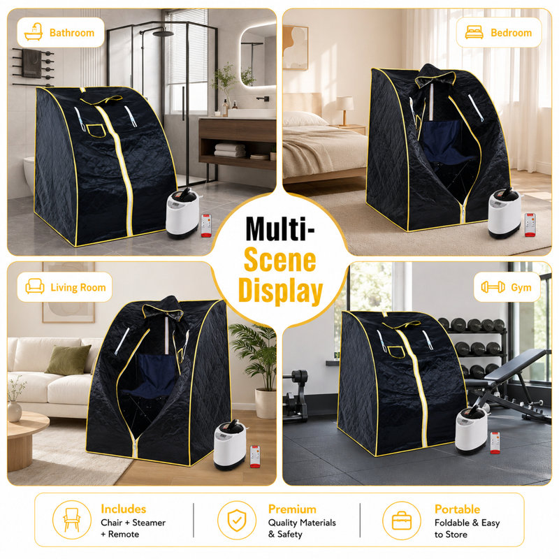 Ensemble de sauna à vapeur portatif pour 1 personne avec chaise pliante et télécommande