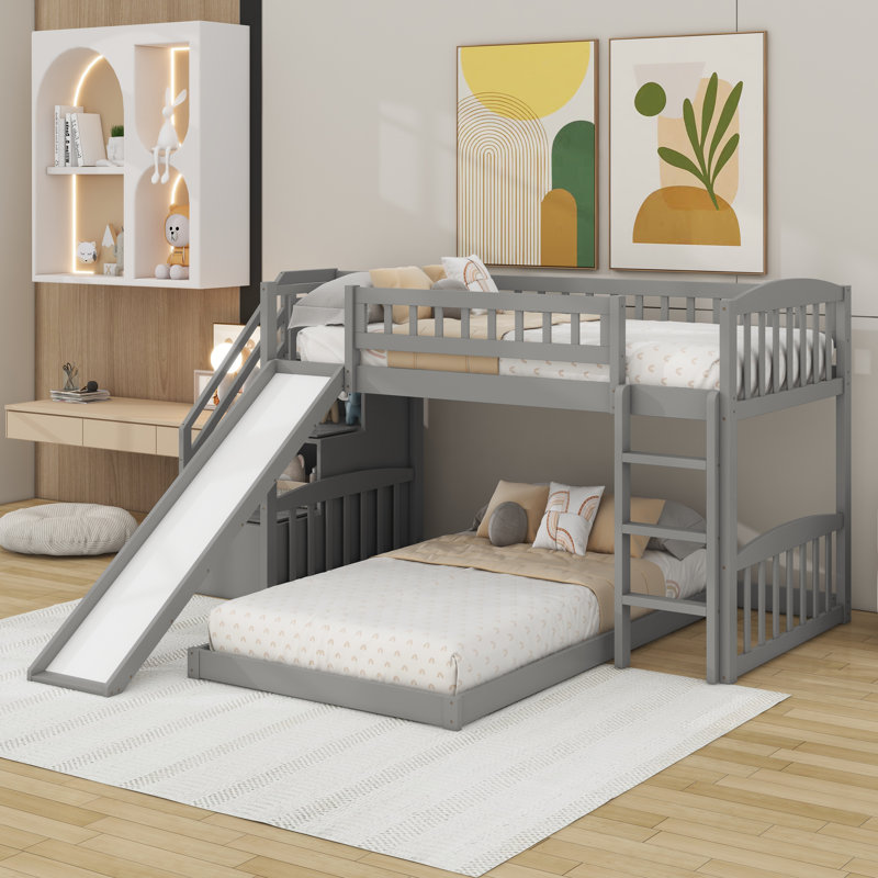 Lit superposé simple au-dessus de simple avec deux tiroirs et glissière Stairway