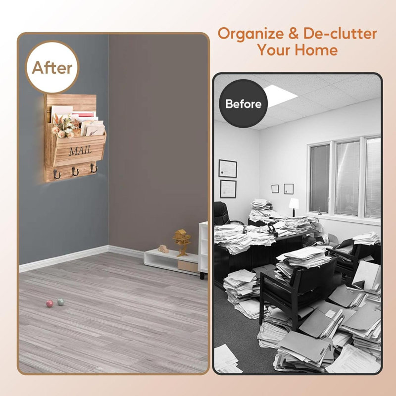 Wood Wall Organizer with Mail Storage