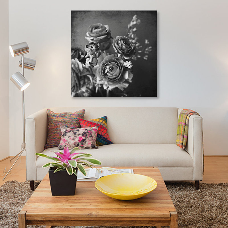 « argentéy fleurs », reproduction d’impression sur toile, H 12 po x l 12 po x P 0,75 po, Toile tendue, Pas de tapis