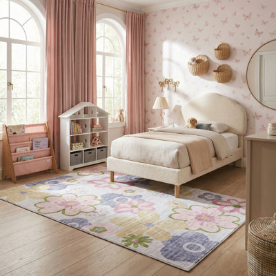Tapis à motif floral rose / mauve pour enfant 7 pi x 10 pi (6 pi 7 po x 9 pi 6 po) Bloom Branch