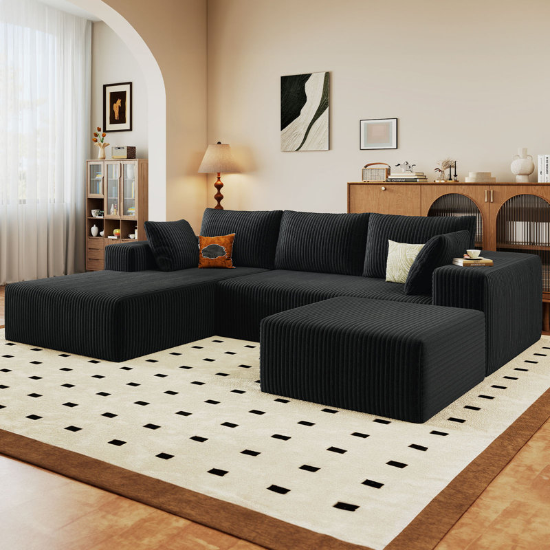 Boneless Sectional Sofa Couches For Living Room, U Shaped Modular Sectional Sofa, Convertible Sofa Bed 6 Seats Sectional Sleeper Sofa Comfy Couch With Adjustable Backrest