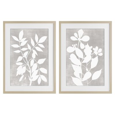 Grey Foliage Impression 2pc Framed Print Under Glass Set, design by Stellar Design Studio
