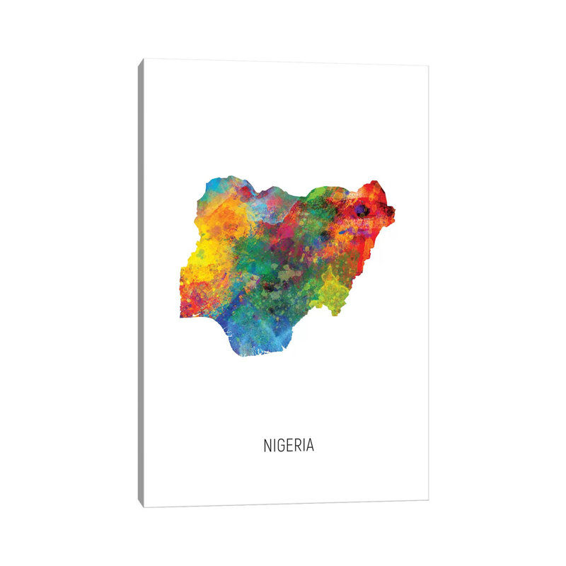 Carte du Nigéria par Michael Tompsett, impression sur toile tendue, H 12 po x l 8 po x P 0,75 po
