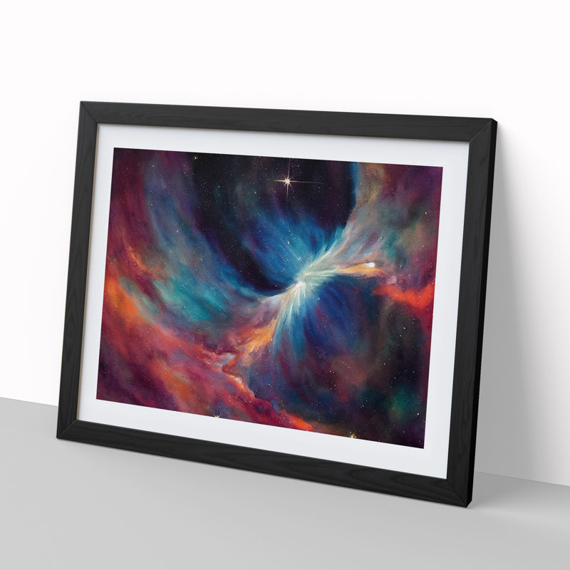 Cosmos In Watercolour Vol.2 - Single Picture Frame Painting, Black, 34cm H x 46cm W x 2cm D