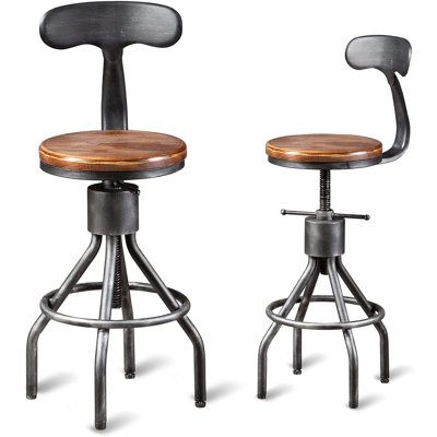 Ensemble de 2 tabourets de bar rétro - chaise de cuisine pivotante industrielle - hauteur du siège de comptoir 23 à 29,13 po - avec dossier