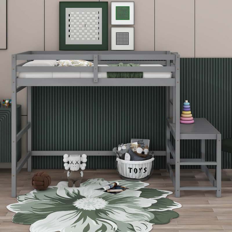 Lit mezzanine simple avec plateforme à échelle, gris