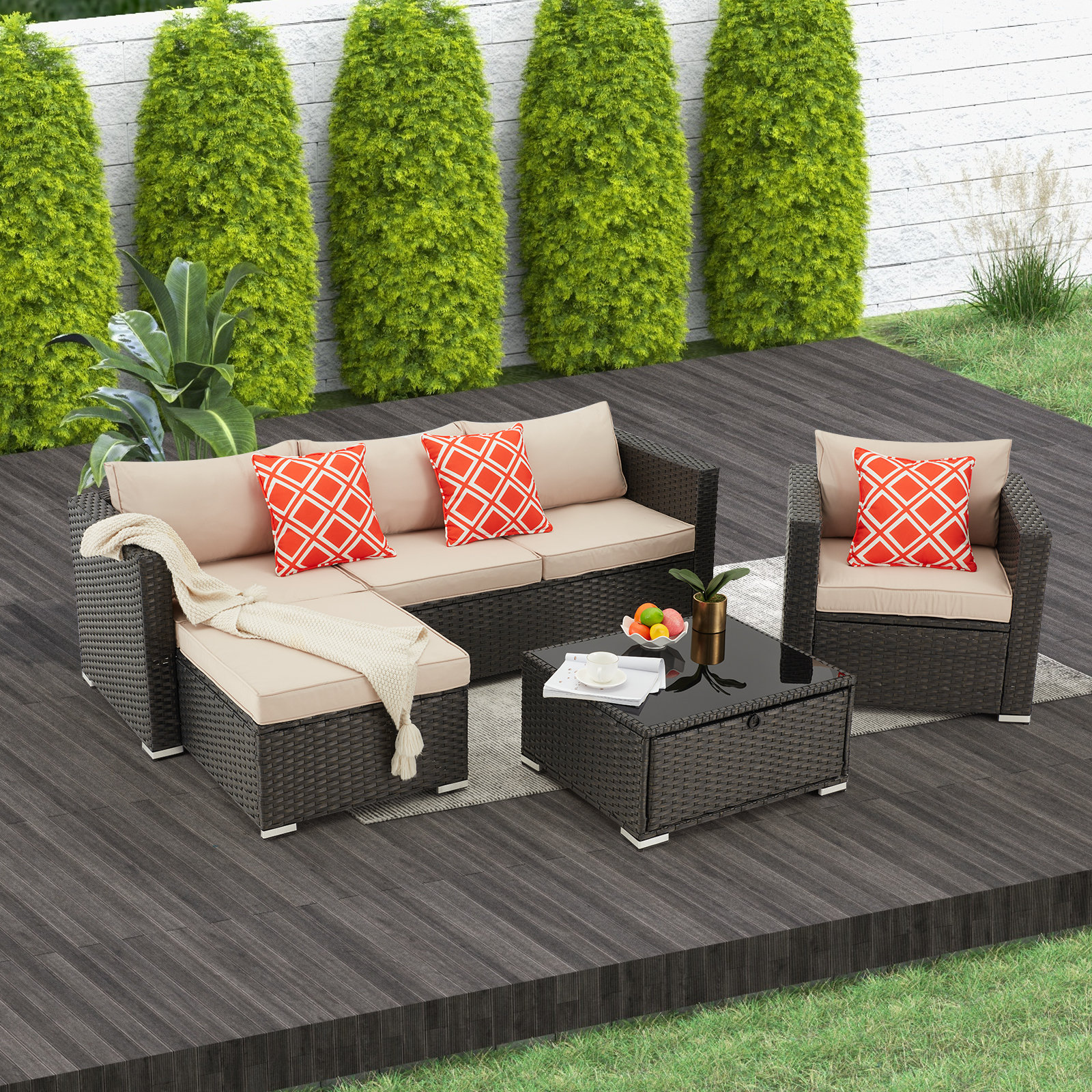 Homrest Outdoor Ratten Lounge Chair with Removable Cushion