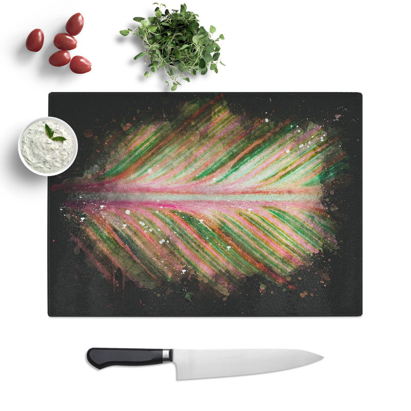 Tempered Glass Leaf Stripes Chopping Board, 20 cm x 28.5 cm