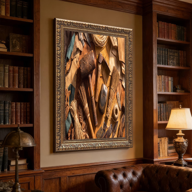 Art mural en toile sculptée en bois et maillet en bois brun, H 32 po x l 48 po
