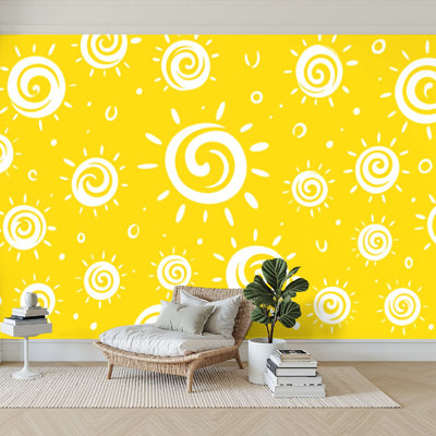Peel and Stick Wallpaper 144" W x 100" H Modern Self Adhesive Wall Mural for Bedroom Swirling Sun 