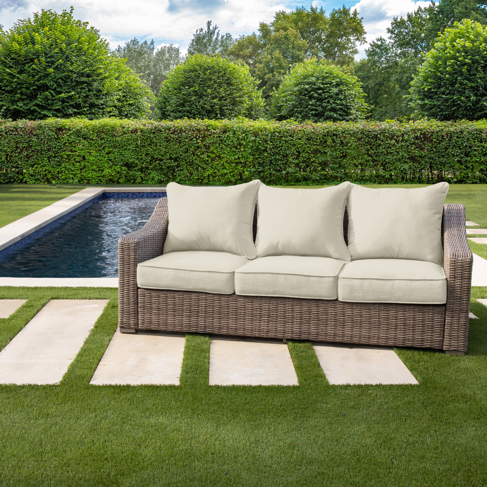 Davana Outdoor Sofa, Canvas Cloud Sunbrella® Canvas, 29" W x 27" D