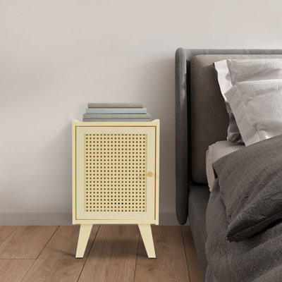12.2" x 11.81" Freestanding Bamboo End Table, Modern Wood-Tone Storage Cabinet with Raised Legs