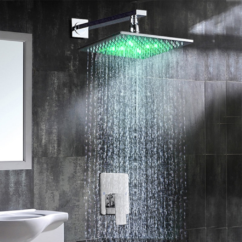 Amancio Wall Mount LED Rainfall Shower Set with Handheld, Chrome