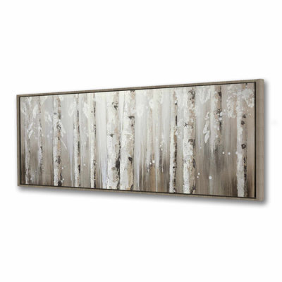 White Romantic Floral Canvas | Birch Trees on Gray Background