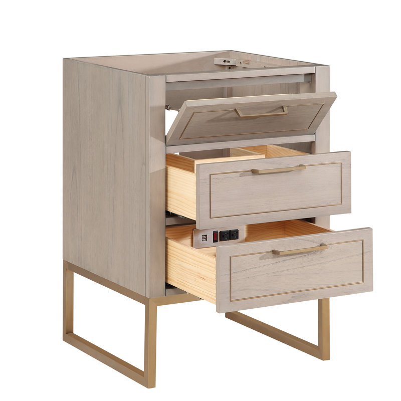 Ensemble de meuble-lavabo simple 24 po Markham, Gris cachemire, Quartz blanc, Laiton satiné