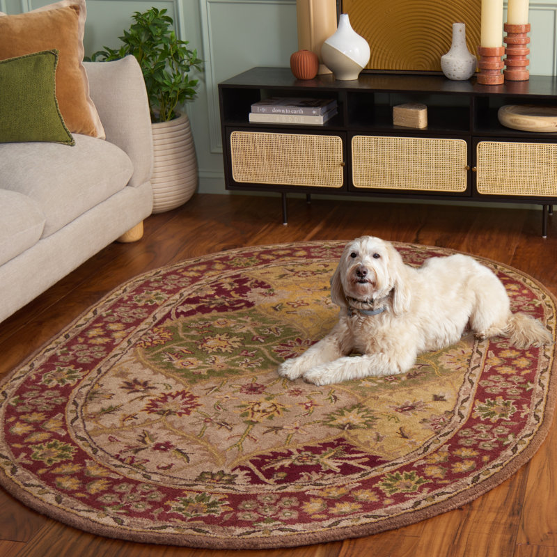 Geno Hand Tufted Wool/Cotton/Latex Oriental Rug in Red/Yellow/Green, Oval 7'6" x 9'6"