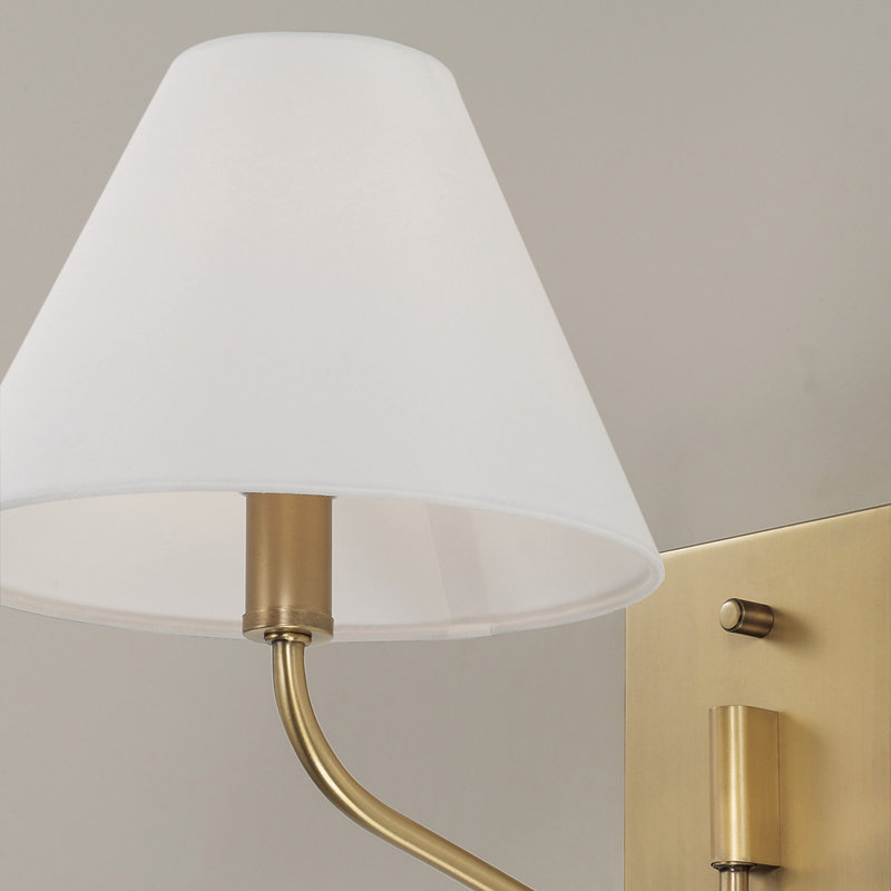 8.5" W x 10.25" H 1-Light Swivel Armed Sconce in Tapered Soft Tan Fabric Shade with Optional Plug-in and Cord Cover