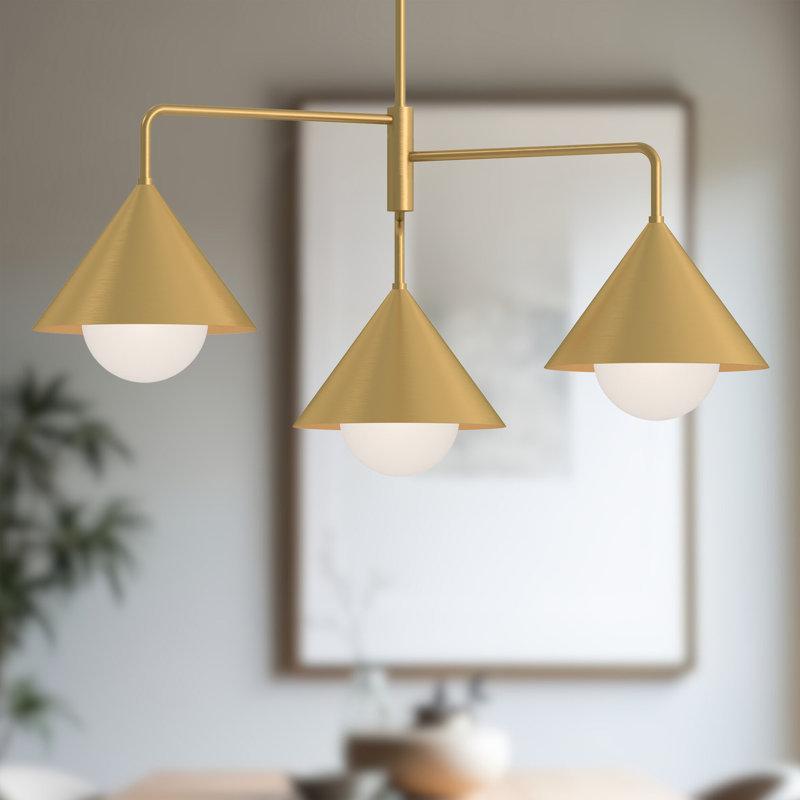 Brushed Gold 3-Light Geometric Metal Chandelier