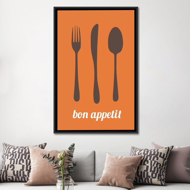 " Bon Appetit " by Unknown Artist, 26" H x 18" W x 1.5" D, Black Framed Canvas, No Mat