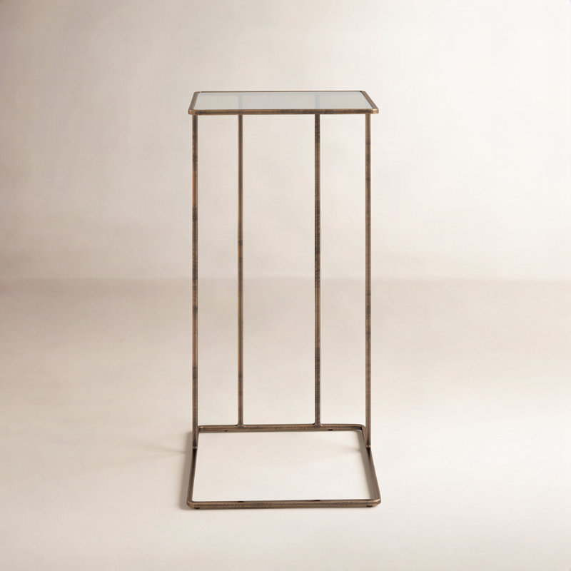 Margos Glass Top End Table, Antique Gold