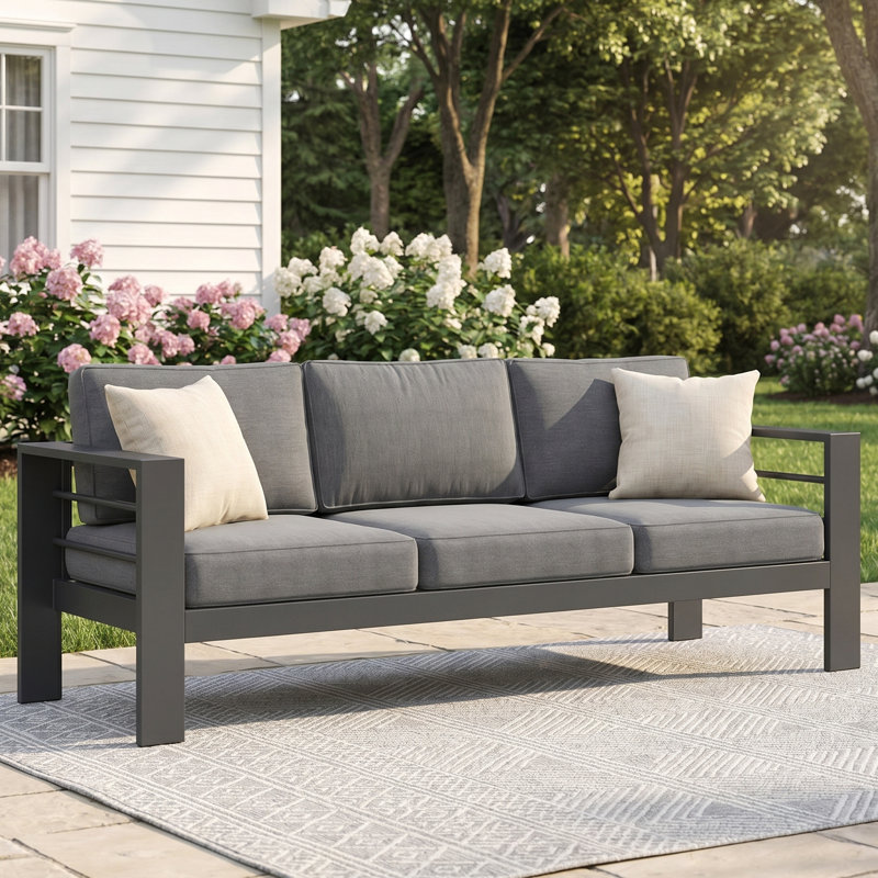 Canapé de patio 75 "avec coussins, Coussin gris / cadre gris