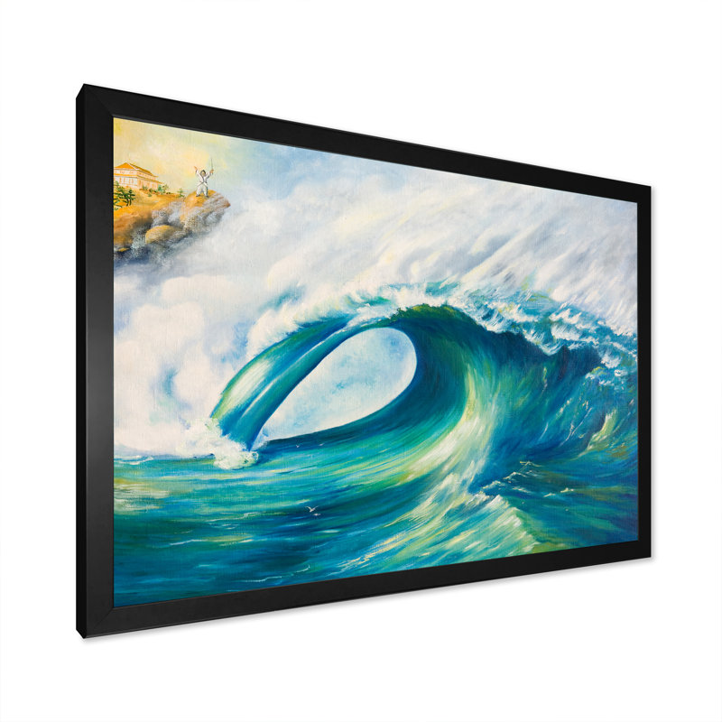 Tsunami - reproduction sur toile, Cadre d'angle fermé noir, H 8 po x l 12 po x P 1 po